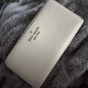 Kate Spade Large Continental Zip Around Wallet Cream Saffiano Leather